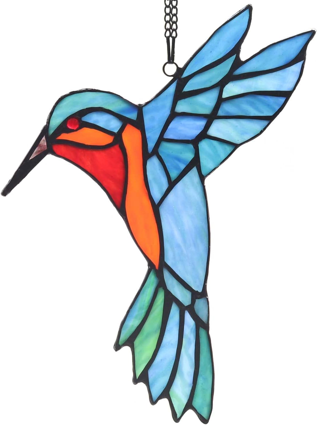 W10049 Hummingbird Tiffany Style Stained Glass Window Hangings Suncatcher with Chain and Suction Cup Hook (7" W X 8" H)