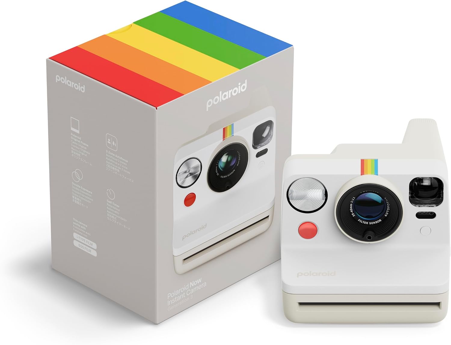 Now 3Rd Generation I-Type Instant Camera + Film Bundle - Now Black Camera + 16 Color Photos (6560)
