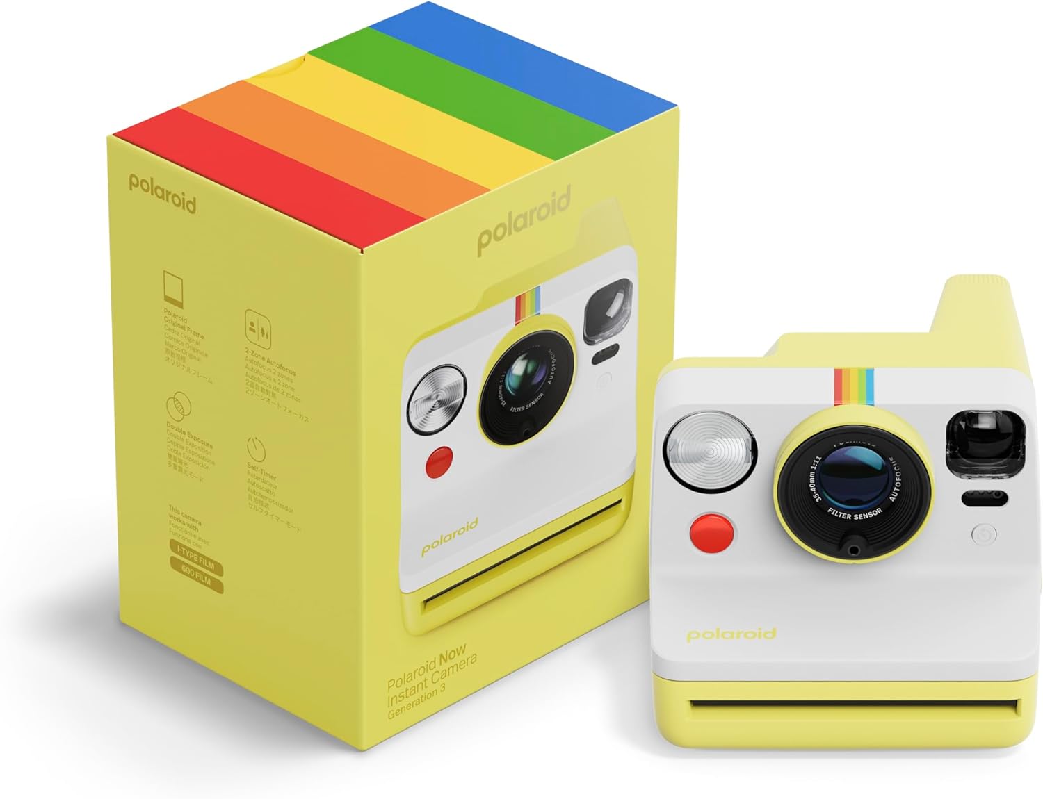Now 3Rd Generation I-Type Instant Camera + Film Bundle - Now Black Camera + 16 Color Photos (6560)