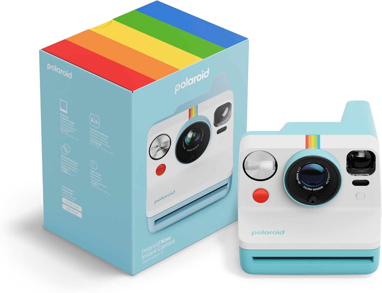 Now 3Rd Generation I-Type Instant Camera + Film Bundle - Now Black Camera + 16 Color Photos (6560)