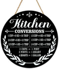 Kitchen Conversions Chart Front Door Sign, Ingredient Measurement | Reference Wooden Hanger Cooking Gadgets Baking Accessories, Black Wreath Wall Hanging Home Decor Gifts for Women
