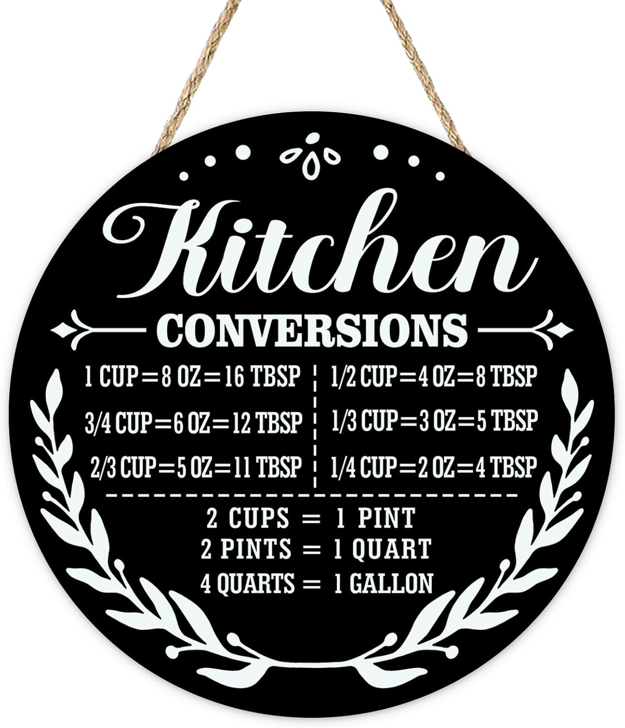 Kitchen Conversions Chart Front Door Sign, Ingredient Measurement | Reference Wooden Hanger Cooking Gadgets Baking Accessories, Black Wreath Wall Hanging Home Decor Gifts for Women