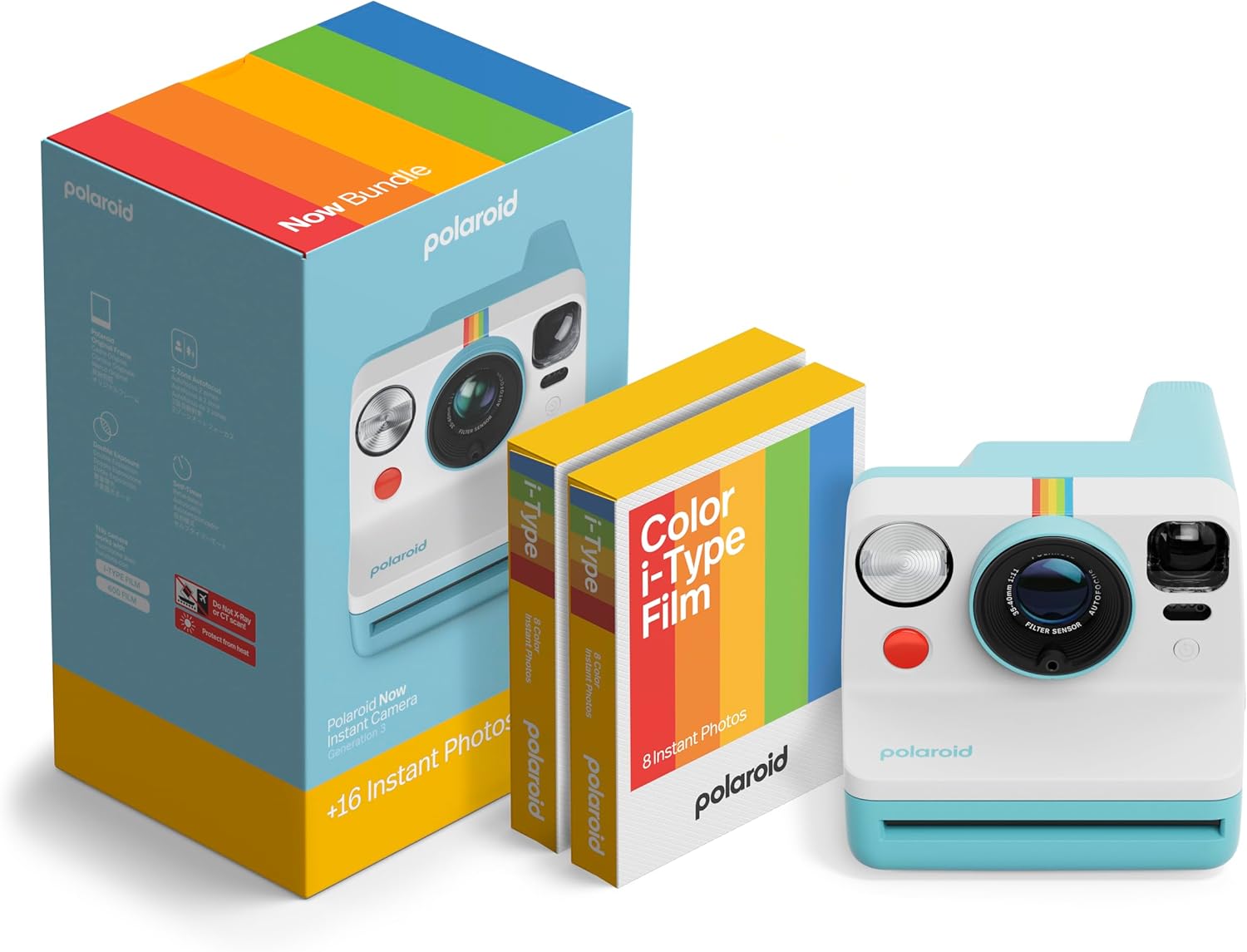 Now 3Rd Generation I-Type Instant Camera + Film Bundle - Now Black Camera + 16 Color Photos (6560)