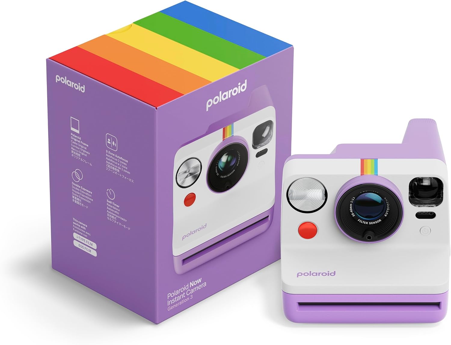Now 3Rd Generation I-Type Instant Camera + Film Bundle - Now Black Camera + 16 Color Photos (6560)