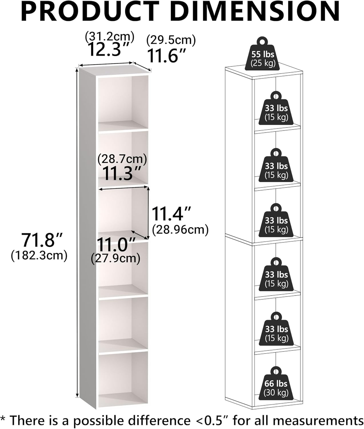 White Cube Shelf, 5 and 6 Cube Storage Organizer, 5 and 6-Tier Freestanding Low Bookshelf, Modern Cube Shelf 