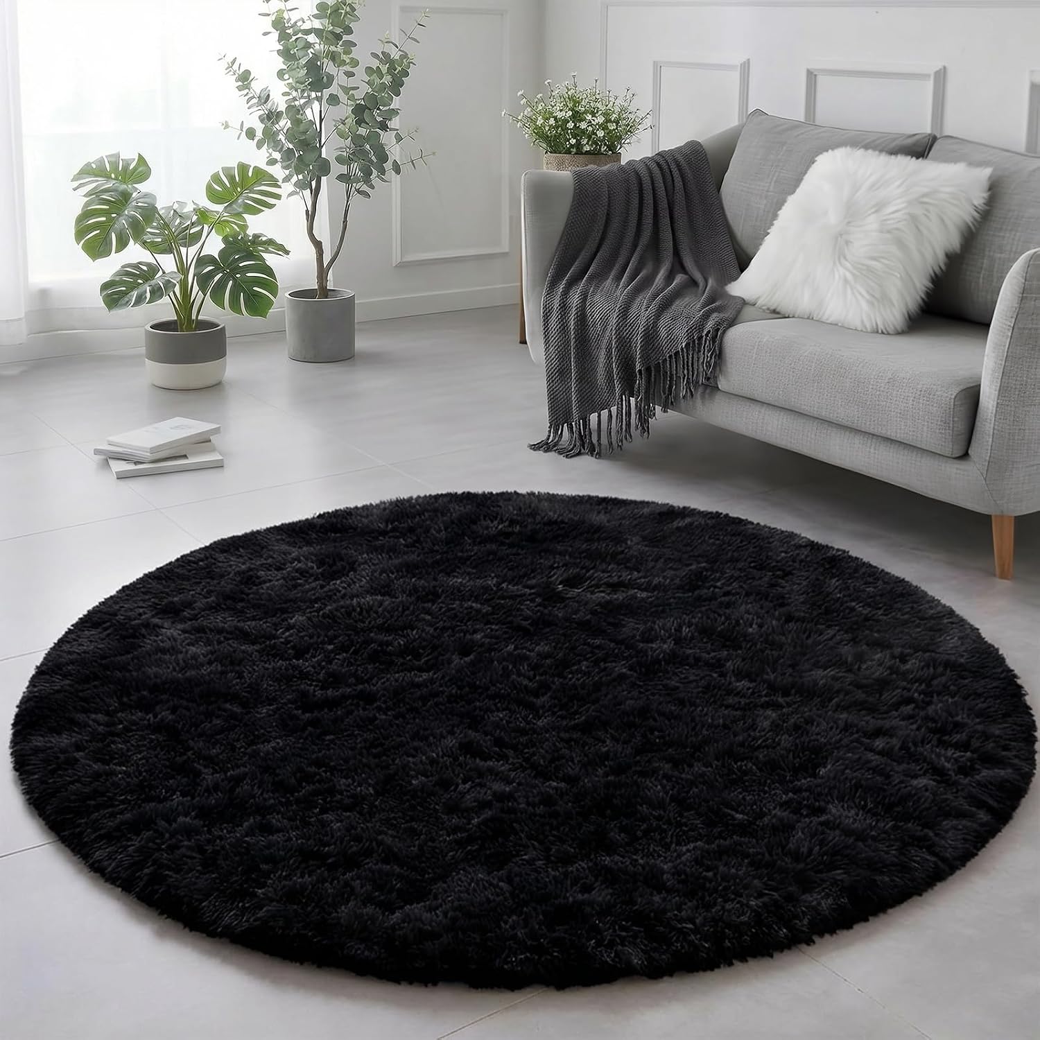 Pink Circle round Fluffy Area Rug 4Ft for Girls Bedroom Kids Room | Fuzzy Shag Plush Furry Carpet, Nursery Classroom Dorm Office Playroom Decor, Cute Princess Aesthetic, Baby Toddler Corner
