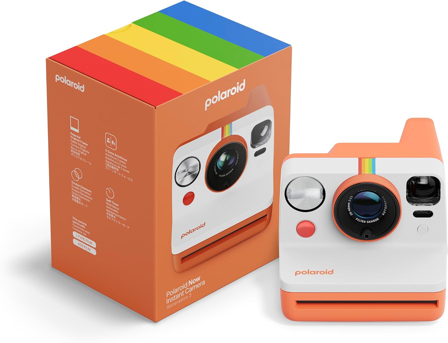 Now 3Rd Generation I-Type Instant Camera + Film Bundle - Now Black Camera + 16 Color Photos (6560)