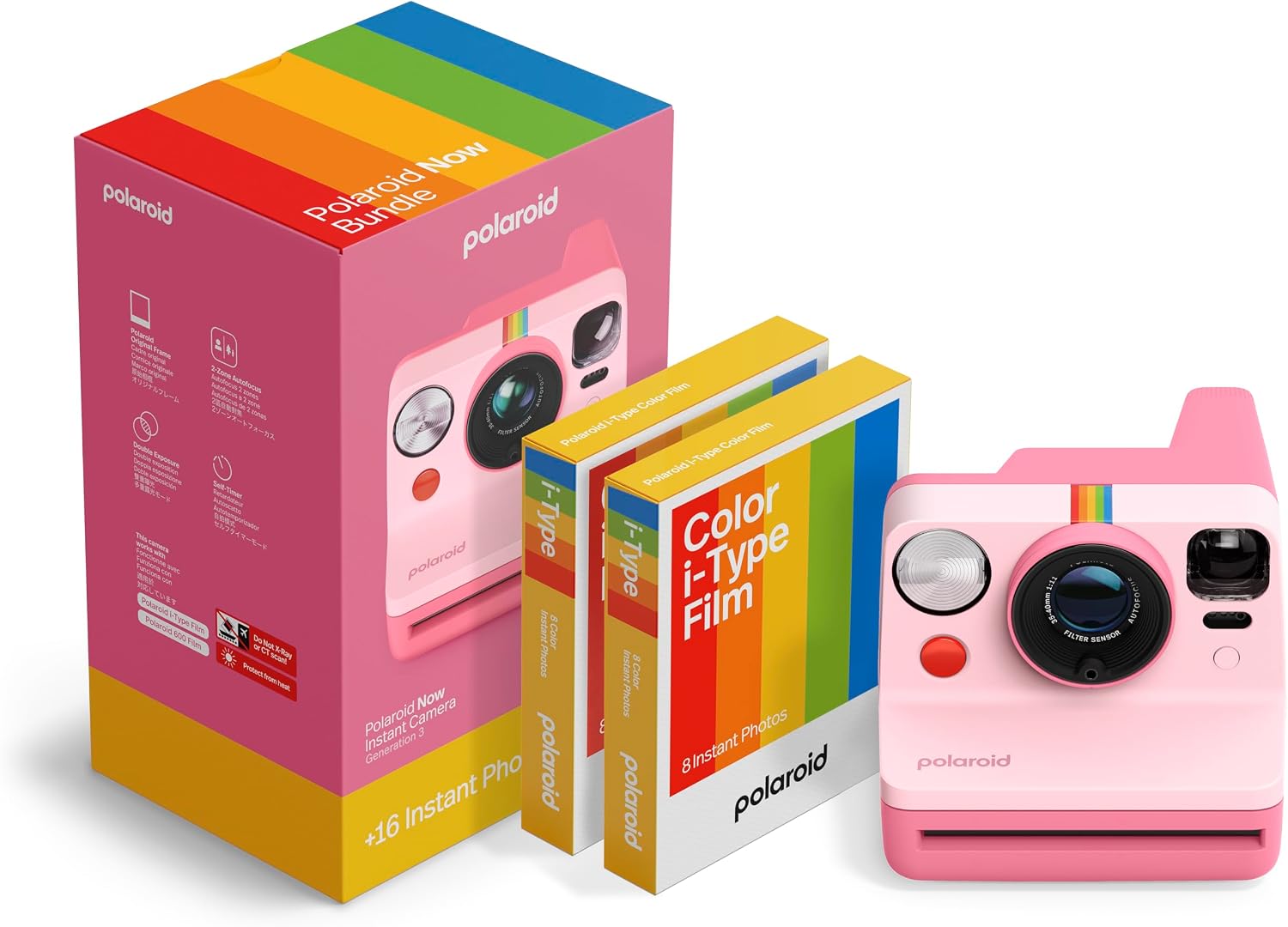 Now 3Rd Generation I-Type Instant Camera + Film Bundle - Now Black Camera + 16 Color Photos (6560)