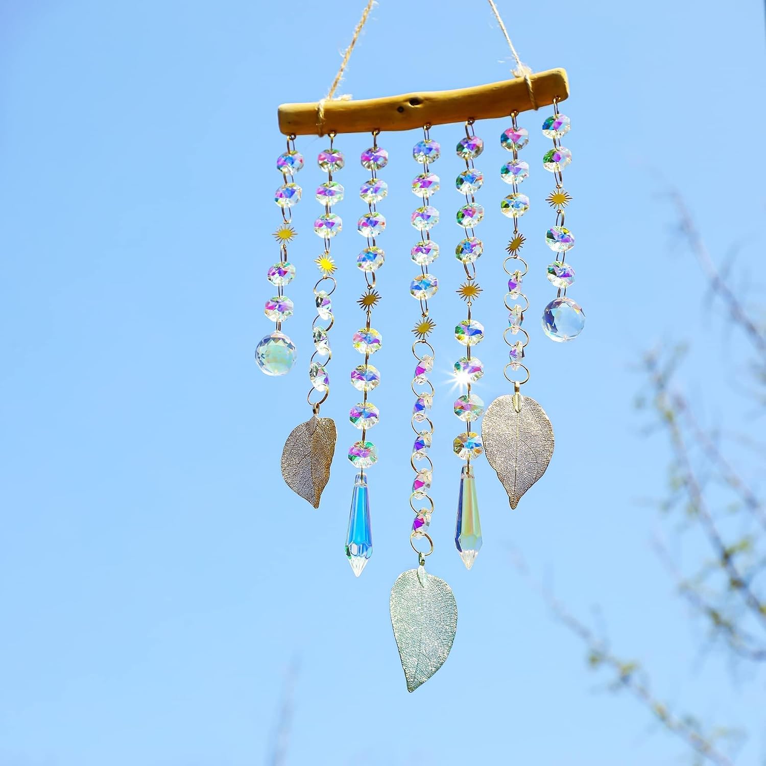 13Inch Crystal Leaf Suncatcher for Window Hanging Rainbow Maker Sun Catcher | Glass Wind Chimes Styles Crystal Prisms Sun Catcher 