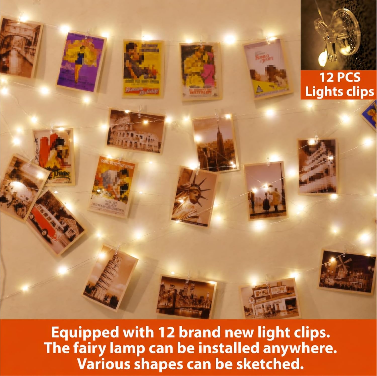 2pcs WOODEN Hanging Photo Display with LED lights