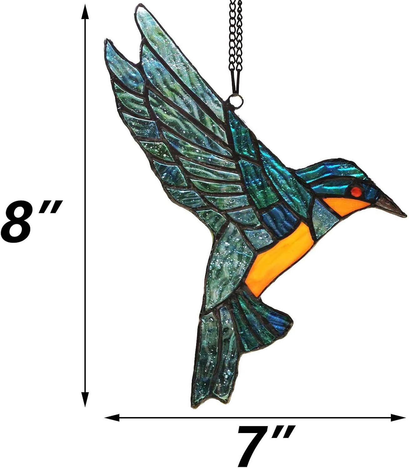 W10049 Hummingbird Tiffany Style Stained Glass Window Hangings Suncatcher with Chain and Suction Cup Hook (7" W X 8" H)