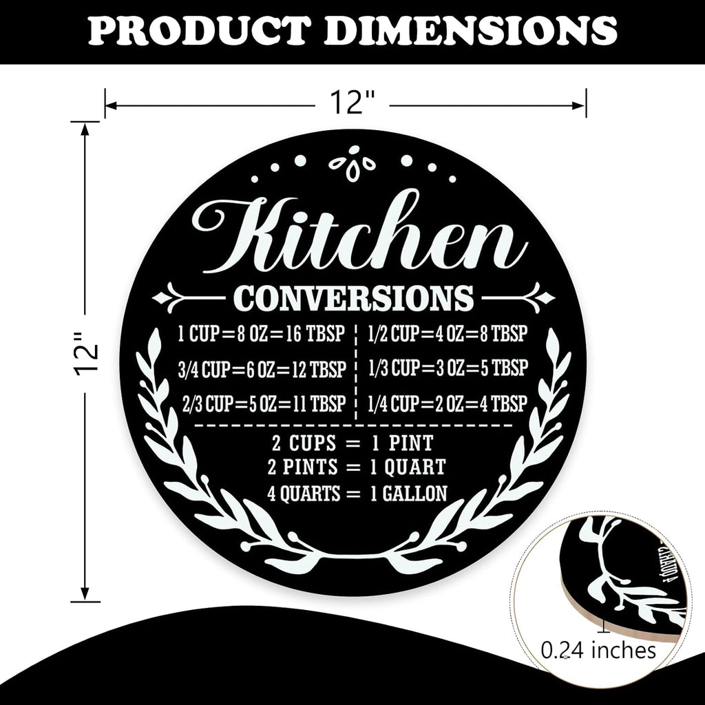 Kitchen Conversions Chart Front Door Sign, Ingredient Measurement | Reference Wooden Hanger Cooking Gadgets Baking Accessories, Black Wreath Wall Hanging Home Decor Gifts for Women