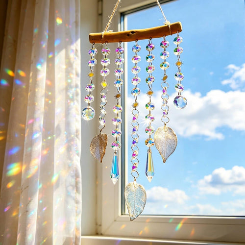 13Inch Crystal Leaf Suncatcher for Window Hanging Rainbow Maker Sun Catcher | Glass Wind Chimes Styles Crystal Prisms Sun Catcher 