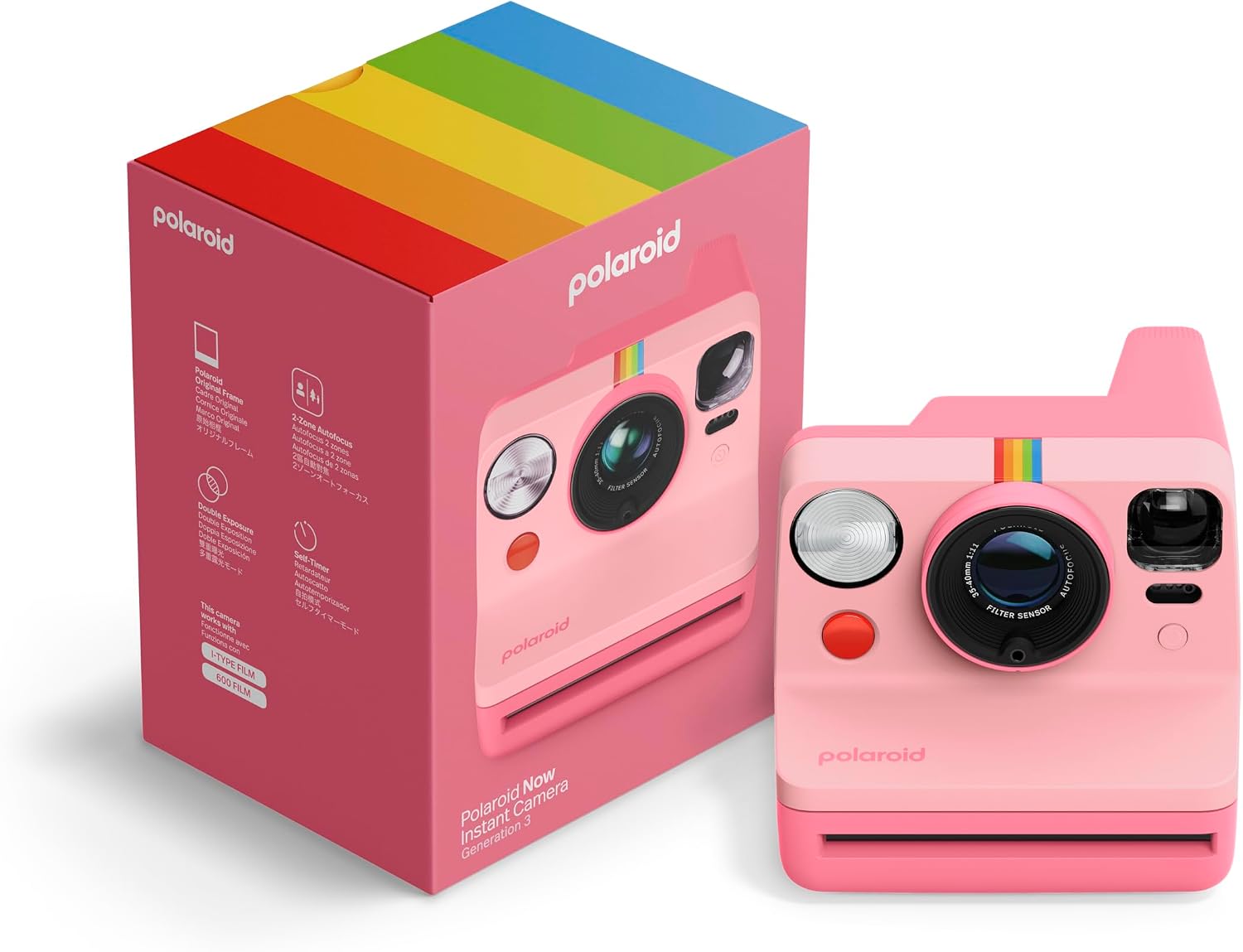 Now 3Rd Generation I-Type Instant Camera + Film Bundle - Now Black Camera + 16 Color Photos (6560)