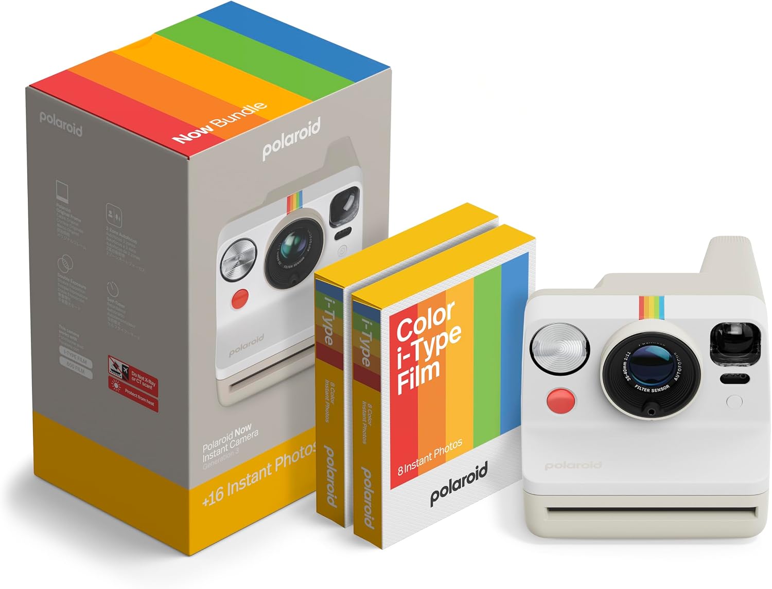 Now 3Rd Generation I-Type Instant Camera + Film Bundle - Now Black Camera + 16 Color Photos (6560)