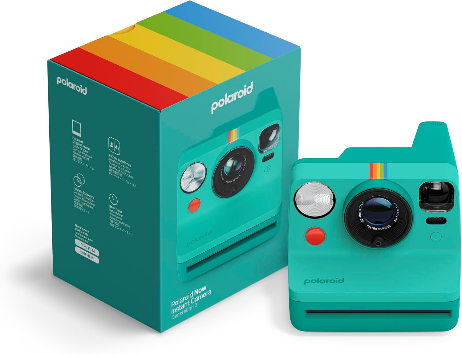 Now 3Rd Generation I-Type Instant Camera + Film Bundle - Now Black Camera + 16 Color Photos (6560)