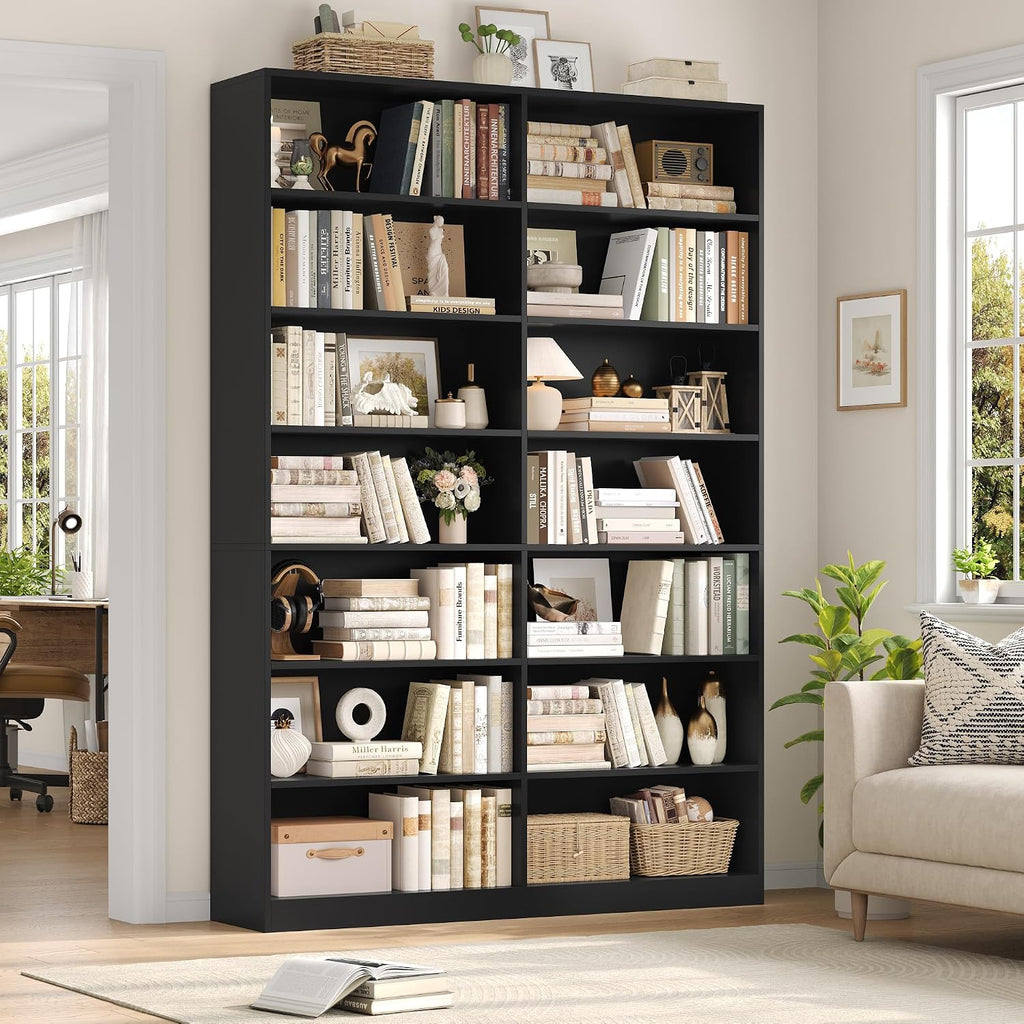 83.7" Tall Bookshelf and Bookcase,7-Tier Double Bookshelves Black | Modern Large Bookshelf with 14 Open Display Shelves, Tall Bookcase and Wide Book Shelves, for Home Office, Study, Living Room