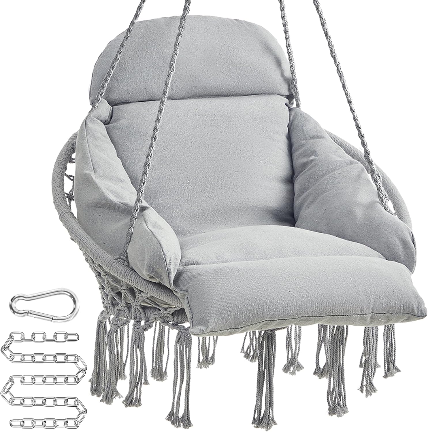 SONGMICS Hanging Chair, Hammock Chair with Large, Thick Cushion, Boho Swing Chair for Bedroom, Patio, Balcony, Garden, Holds up to 264 Lb, Accessories Included, Cream White UGDC042M01 | Hammock Chair with Large, Thick Cushion, Boho Swing Chair for Bedroom, Patio, Balcony, Cream White UGDC042M01