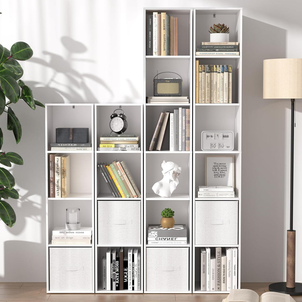 White Cube Shelf, 5 and 6 Cube Storage Organizer, 5 and 6-Tier Freestanding Low Bookshelf, Modern Cube Shelf 