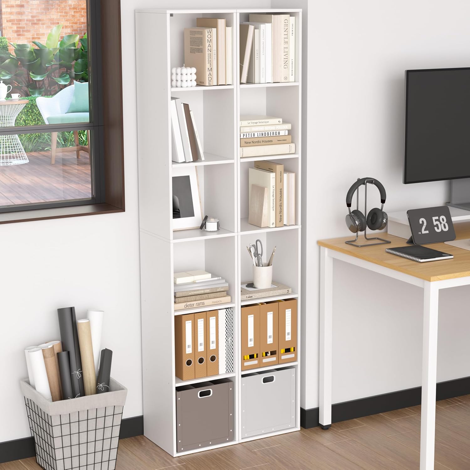 White Cube Shelf, 5 and 6 Cube Storage Organizer, 5 and 6-Tier Freestanding Low Bookshelf, Modern Cube Shelf 