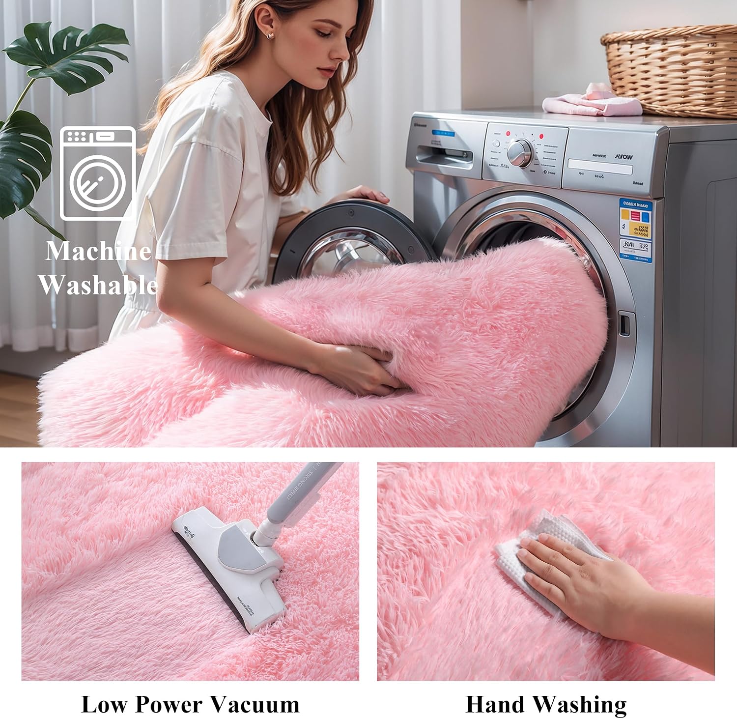 Pink Fluffy 4X6 Area Rugs for Bedroom Girls, Plush Washable Carpet | Area Rug for Kids Room, Nursery, Dorm Room, Non Slip Shaggy Floor Carpet