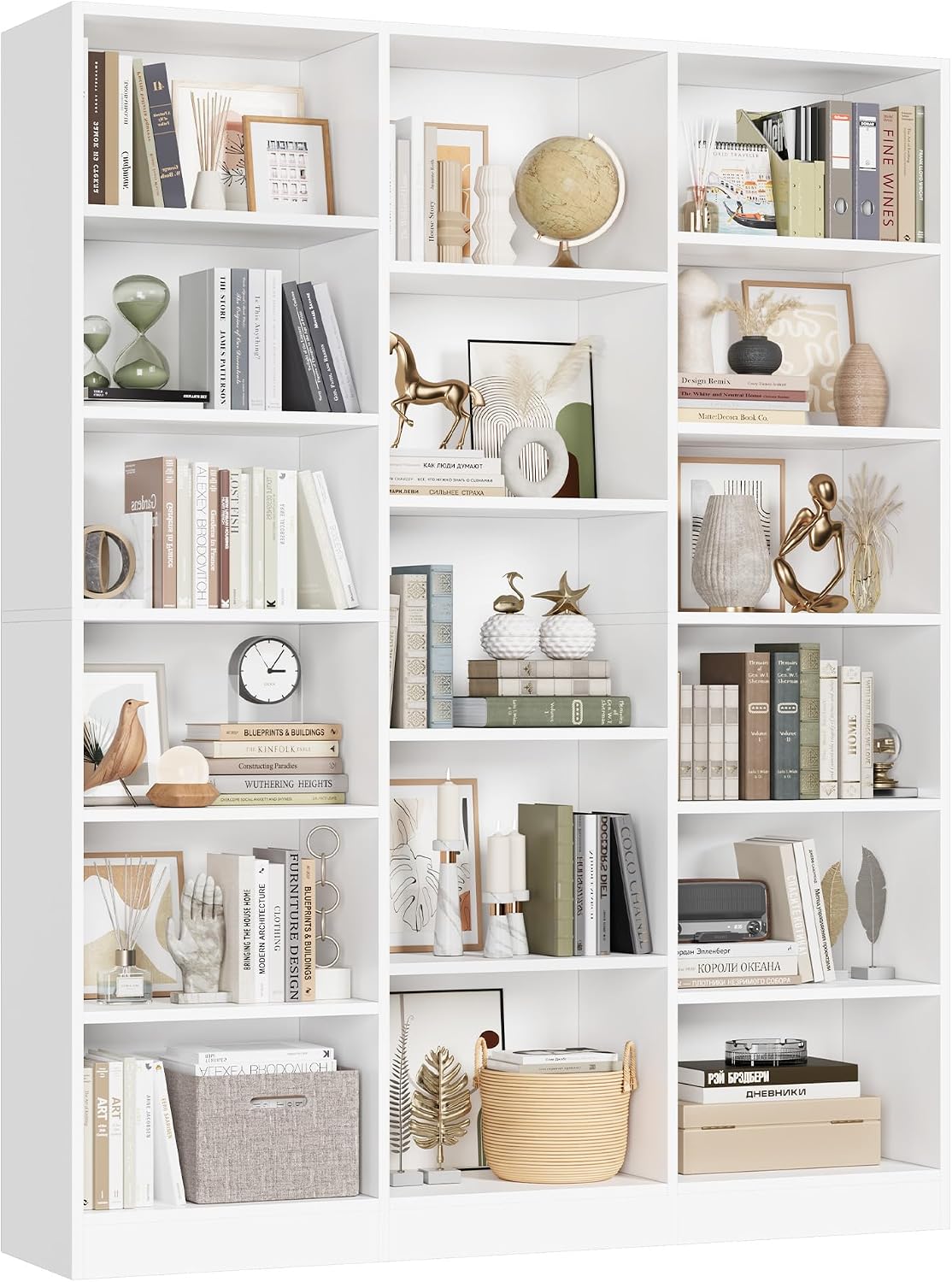Triple Wide Bookshelf, Large Bookshelf with 17 Display Shelves | 74'' Tall Bookcases and Bookshelves, 58.7'' Extra Wide Book Shelves, 5/6 Tier Shelves for Living Room, Office, Library, Green
