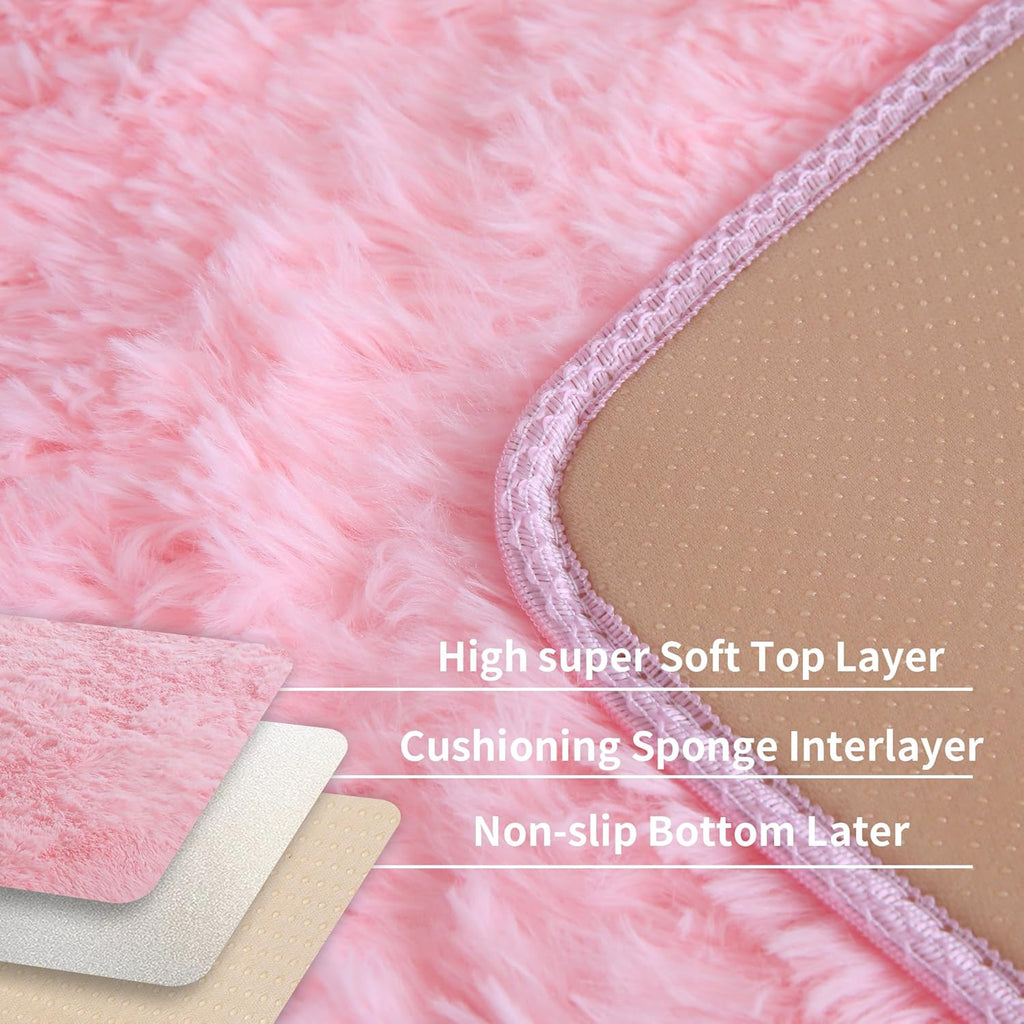 Pink Fluffy 4X6 Area Rugs for Bedroom Girls, Plush Washable Carpet | Area Rug for Kids Room, Nursery, Dorm Room, Non Slip Shaggy Floor Carpet