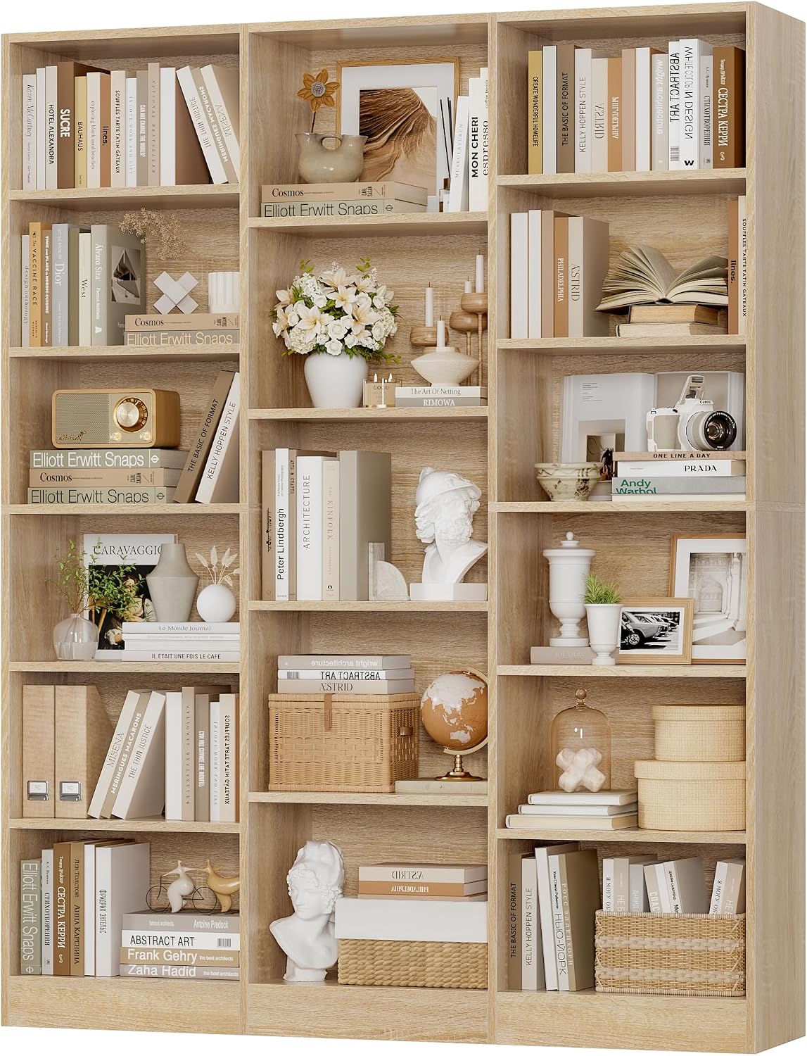 Triple Wide Bookshelf, Large Bookshelf with 17 Display Shelves | 74'' Tall Bookcases and Bookshelves, 58.7'' Extra Wide Book Shelves, 5/6 Tier Shelves for Living Room, Office, Library, Green