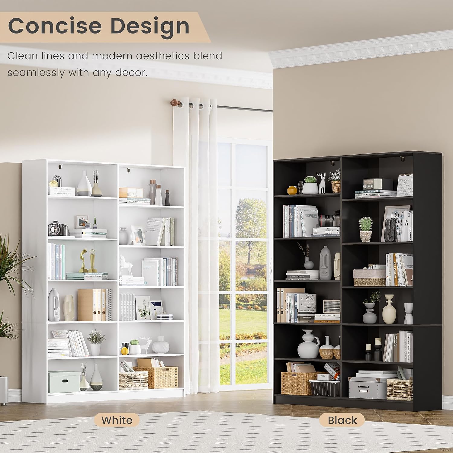 6 Tier Open Shelves Bookcase, Black Book Case with 12 Open Shelves, Freestanding Display Storage Shelves, Home Library Bookcase for Living Room Bedroom Office