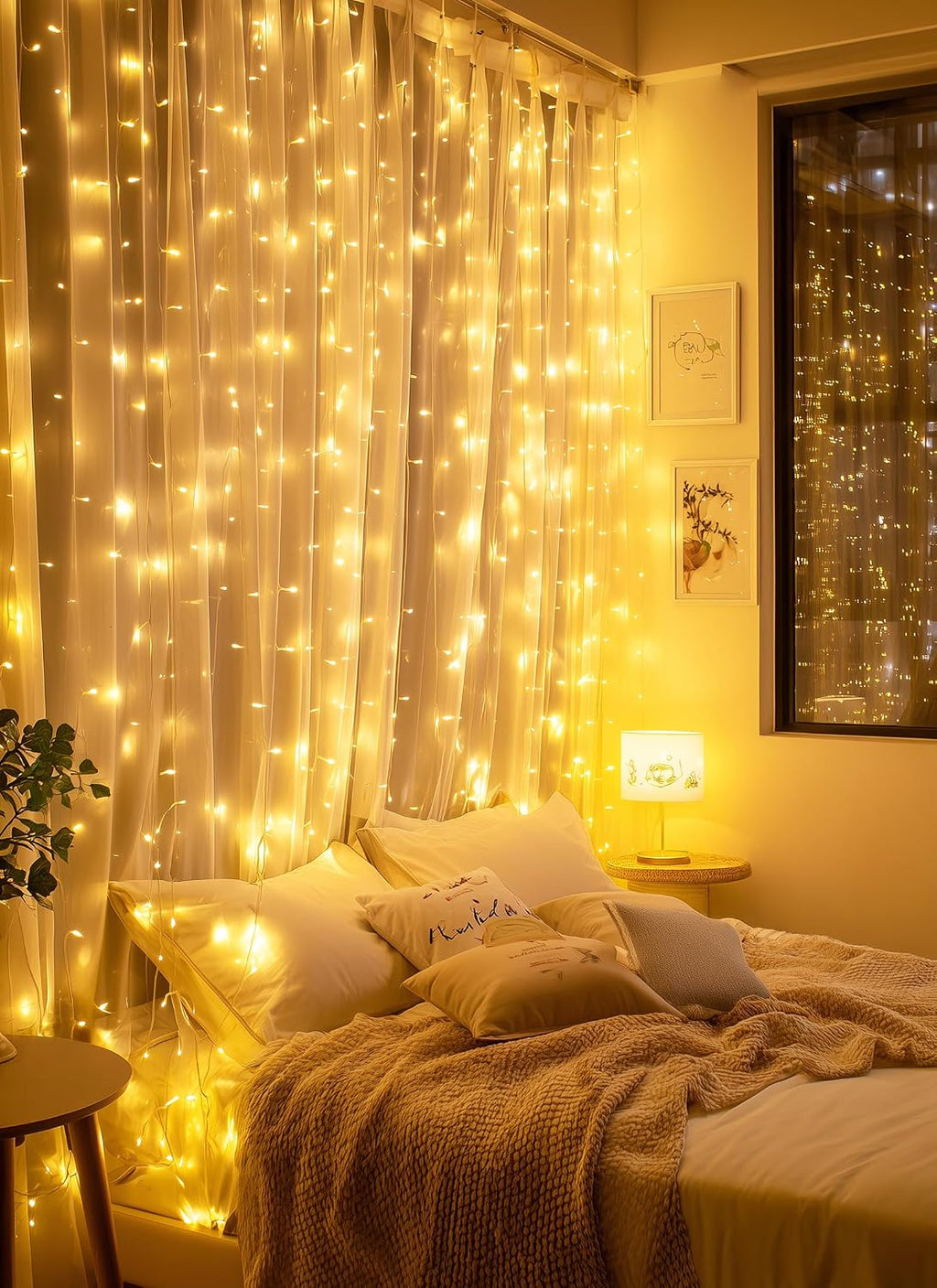 300 LED Fairy Curtain Lights, 9.8Ft X 9.8Ft String Lights | USB Plug in 8 Lighting Modes Christmas String Hanging Lights with Remote for Bedroom Indoor Outdoor Party Xmas Warm White