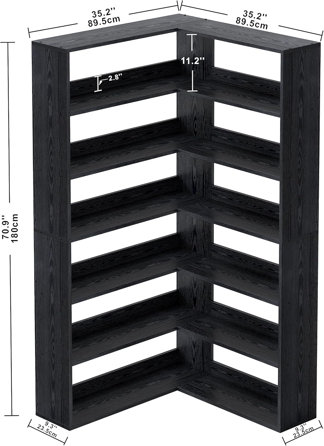 Bookshelves 6 Tiers with Baffles Industrial Large Corner Etagere Bookcase Storage Display Rack for Living Room Home Office