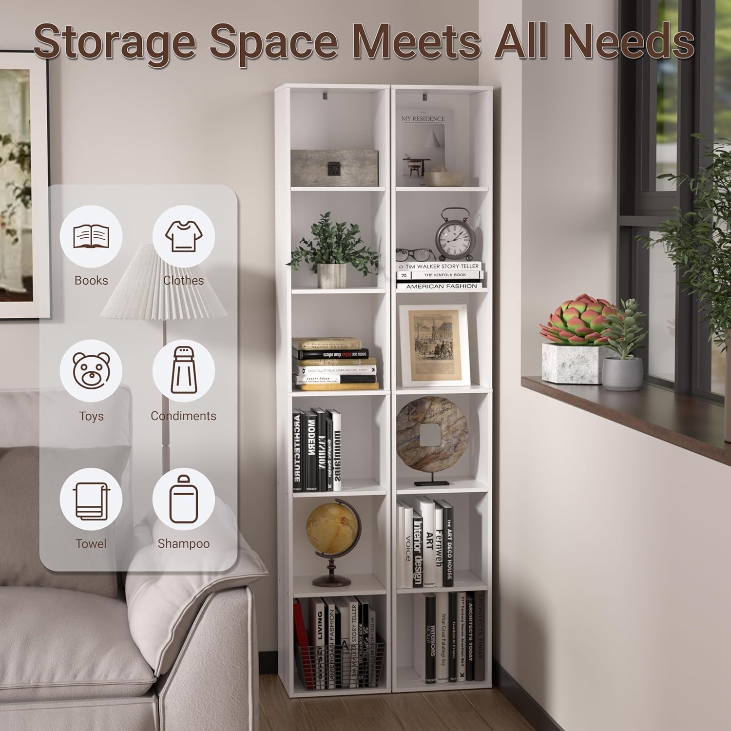 White Cube Shelf, 5 and 6 Cube Storage Organizer, 5 and 6-Tier Freestanding Low Bookshelf, Modern Cube Shelf 