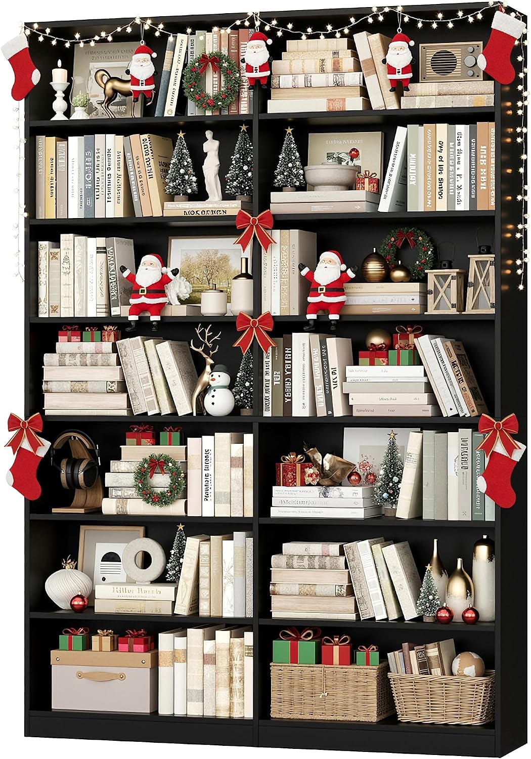 83.7" Tall Bookshelf and Bookcase,7-Tier Double Bookshelves Black | Modern Large Bookshelf with 14 Open Display Shelves, Tall Bookcase and Wide Book Shelves, for Home Office, Study, Living Room