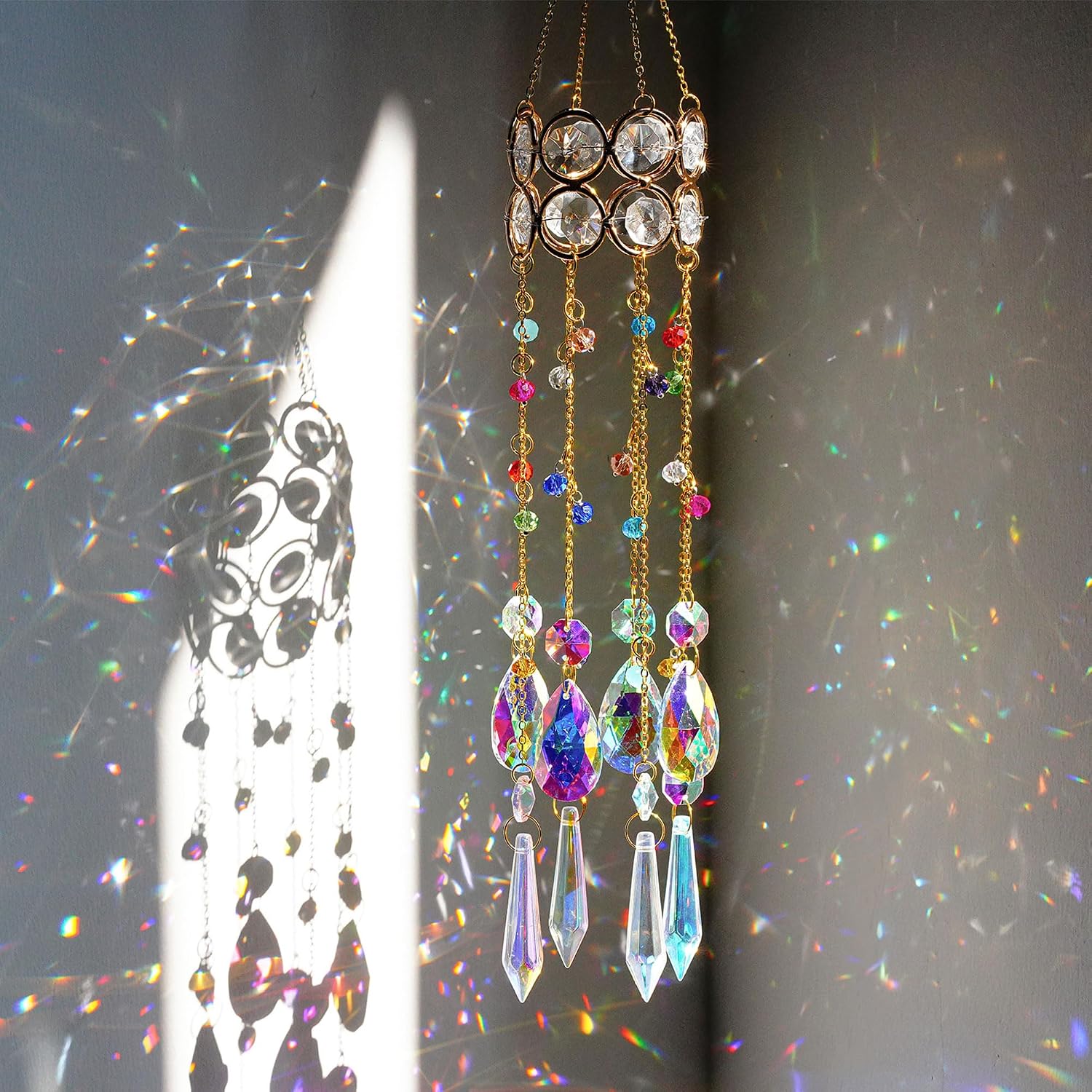 2 Pack Crystal Suncatchers for Window Hanging Rainbow Makers,17Inch | Crystal Prisms Sun Catcher Indoor Window,Retirement Gift,Light Catcher,Whimsical Decor,Witchy Home Decor,Cottagecore Decor