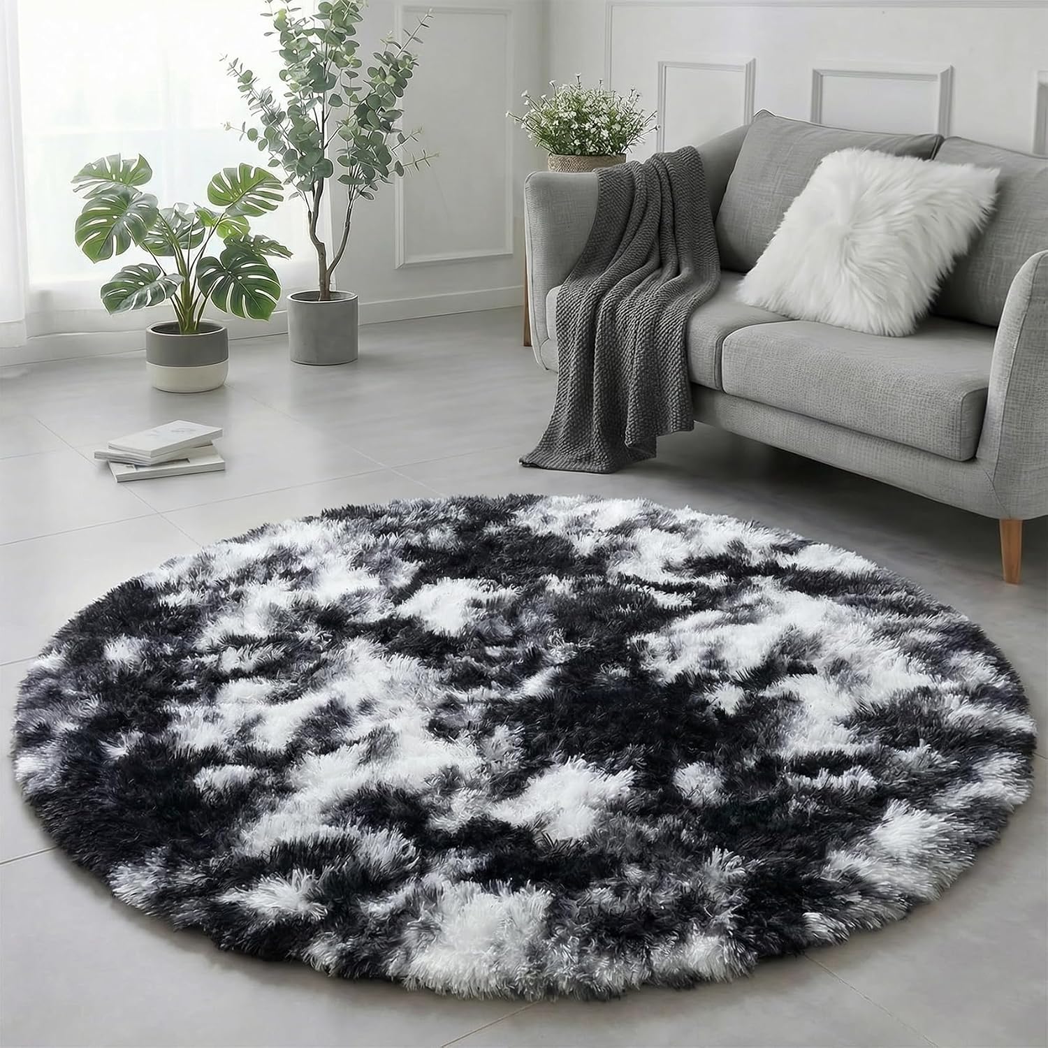 Pink Circle round Fluffy Area Rug 4Ft for Girls Bedroom Kids Room | Fuzzy Shag Plush Furry Carpet, Nursery Classroom Dorm Office Playroom Decor, Cute Princess Aesthetic, Baby Toddler Corner
