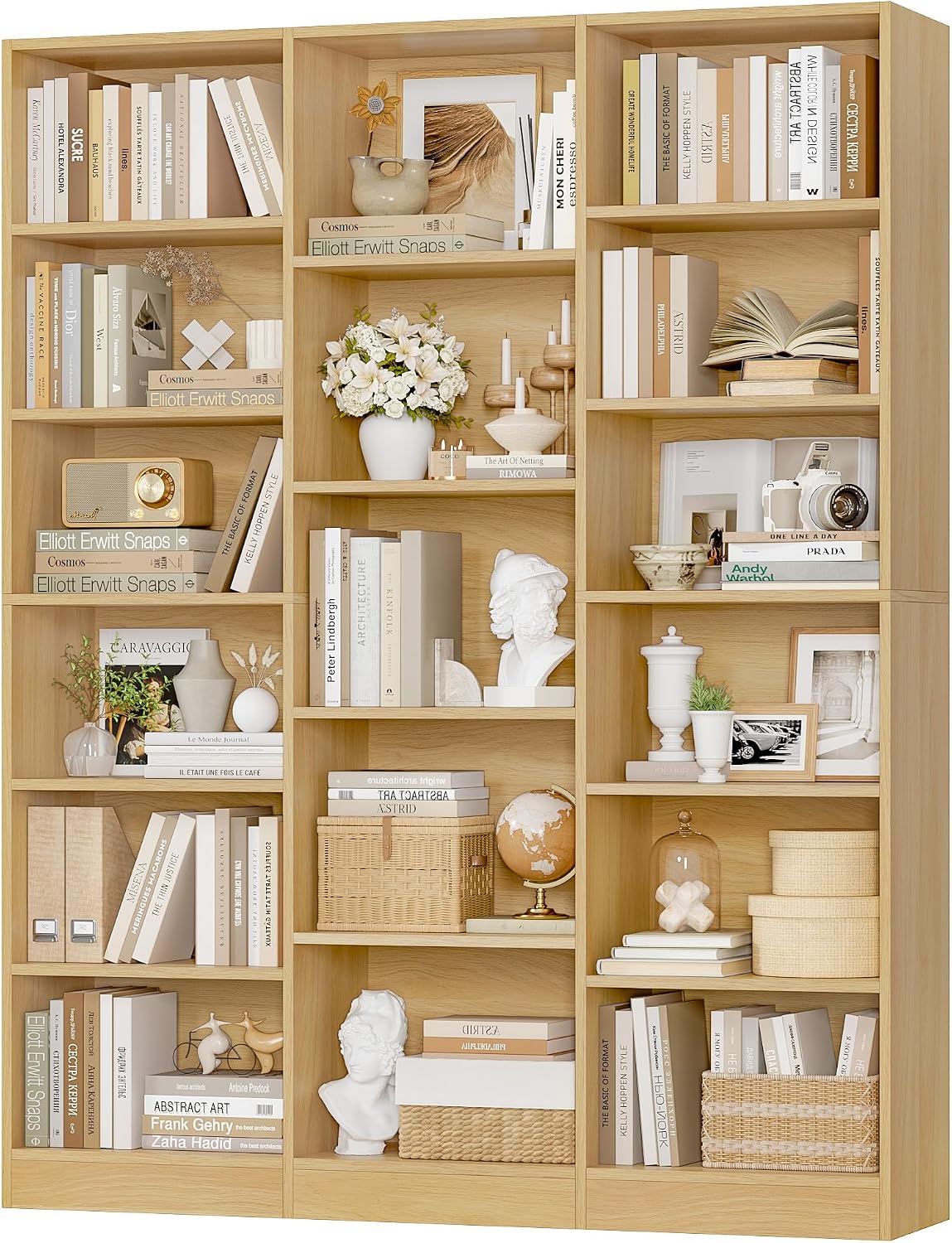 Triple Wide Bookshelf, Large Bookshelf with 17 Display Shelves | 74'' Tall Bookcases and Bookshelves, 58.7'' Extra Wide Book Shelves, 5/6 Tier Shelves for Living Room, Office, Library, Green