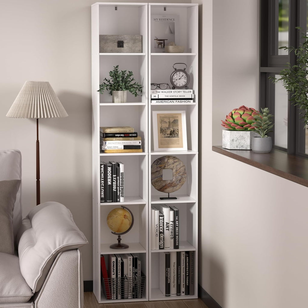 White Cube Shelf, 5 and 6 Cube Storage Organizer, 5 and 6-Tier Freestanding Low Bookshelf, Modern Cube Shelf 