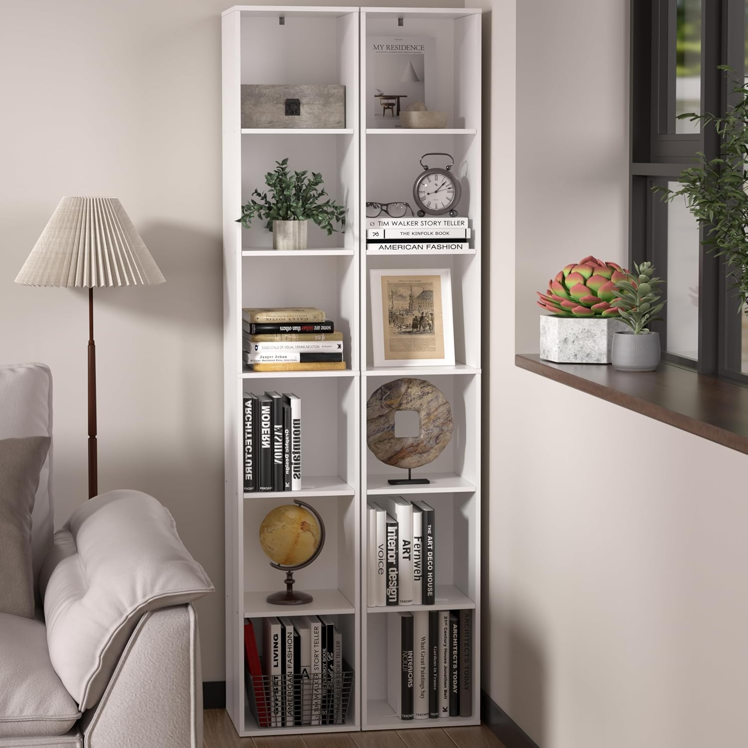 White Cube Shelf, 5 and 6 Cube Storage Organizer, 5 and 6-Tier Freestanding Low Bookshelf, Modern Cube Shelf 