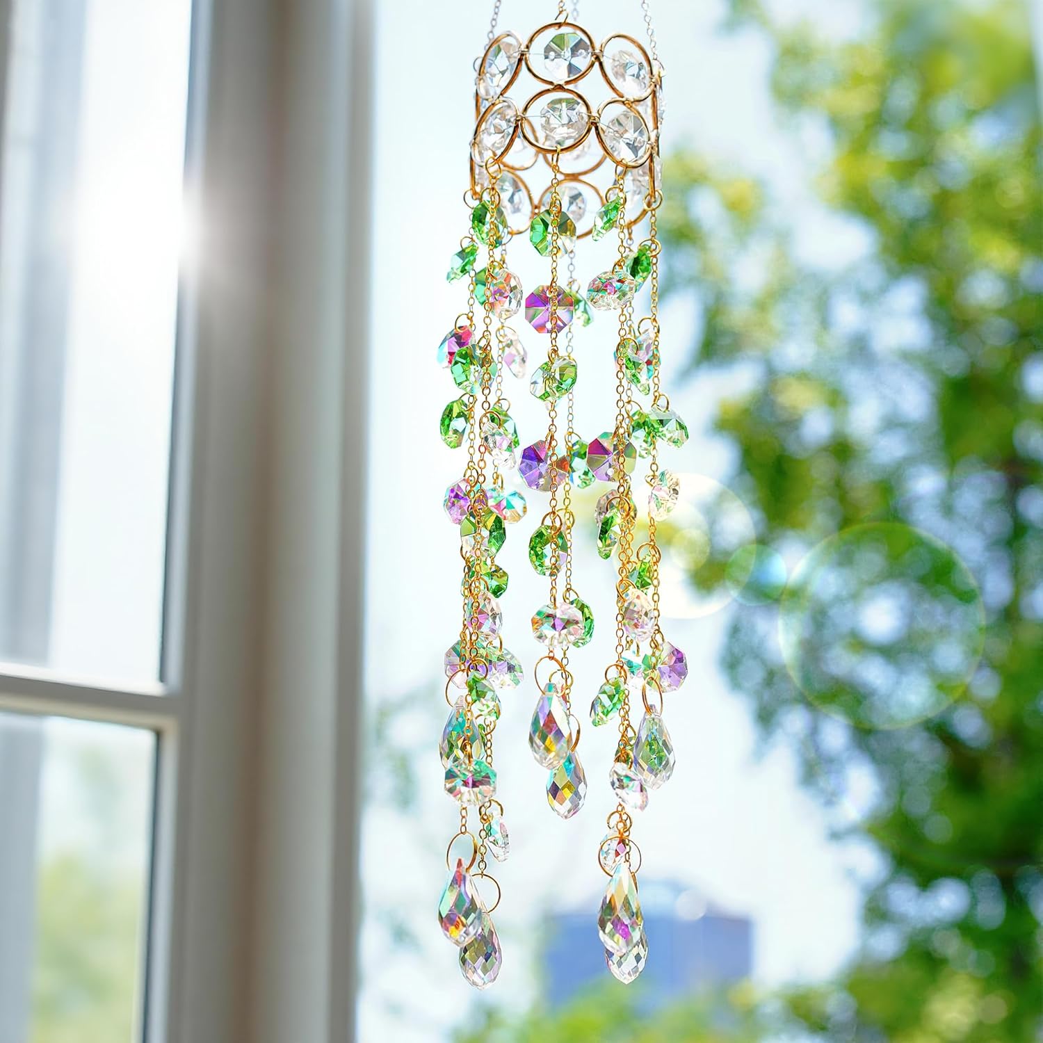 2 Pack Crystal Suncatchers for Window Hanging Rainbow Makers,17Inch | Crystal Prisms Sun Catcher Indoor Window,Retirement Gift,Light Catcher,Whimsical Decor,Witchy Home Decor,Cottagecore Decor