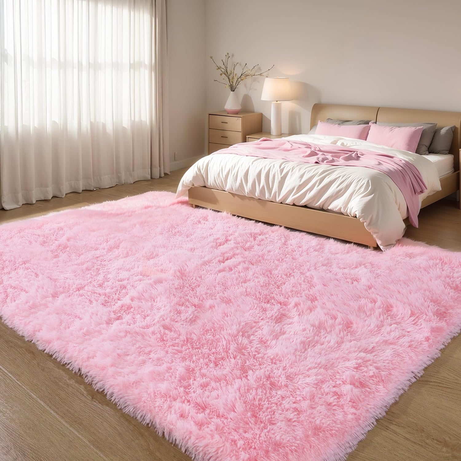 Pink Fluffy 4X6 Area Rugs for Bedroom Girls, Plush Washable Carpet | Area Rug for Kids Room, Nursery, Dorm Room, Non Slip Shaggy Floor Carpet