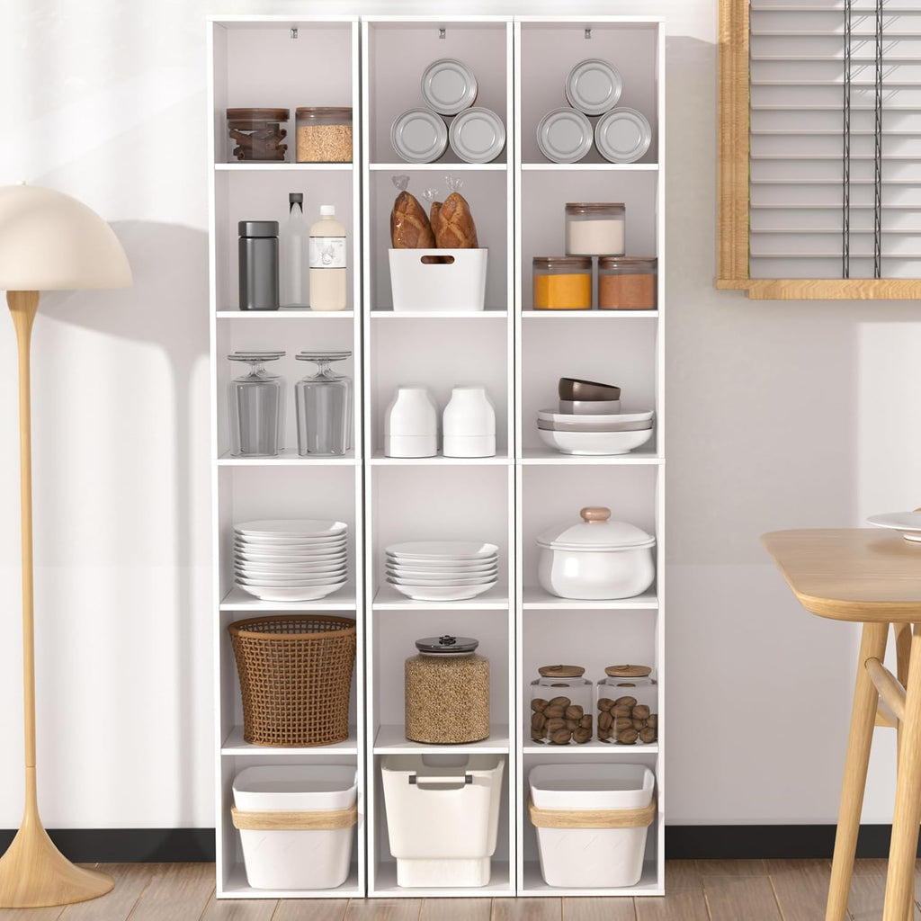 White Cube Shelf, 5 and 6 Cube Storage Organizer, 5 and 6-Tier Freestanding Low Bookshelf, Modern Cube Shelf 