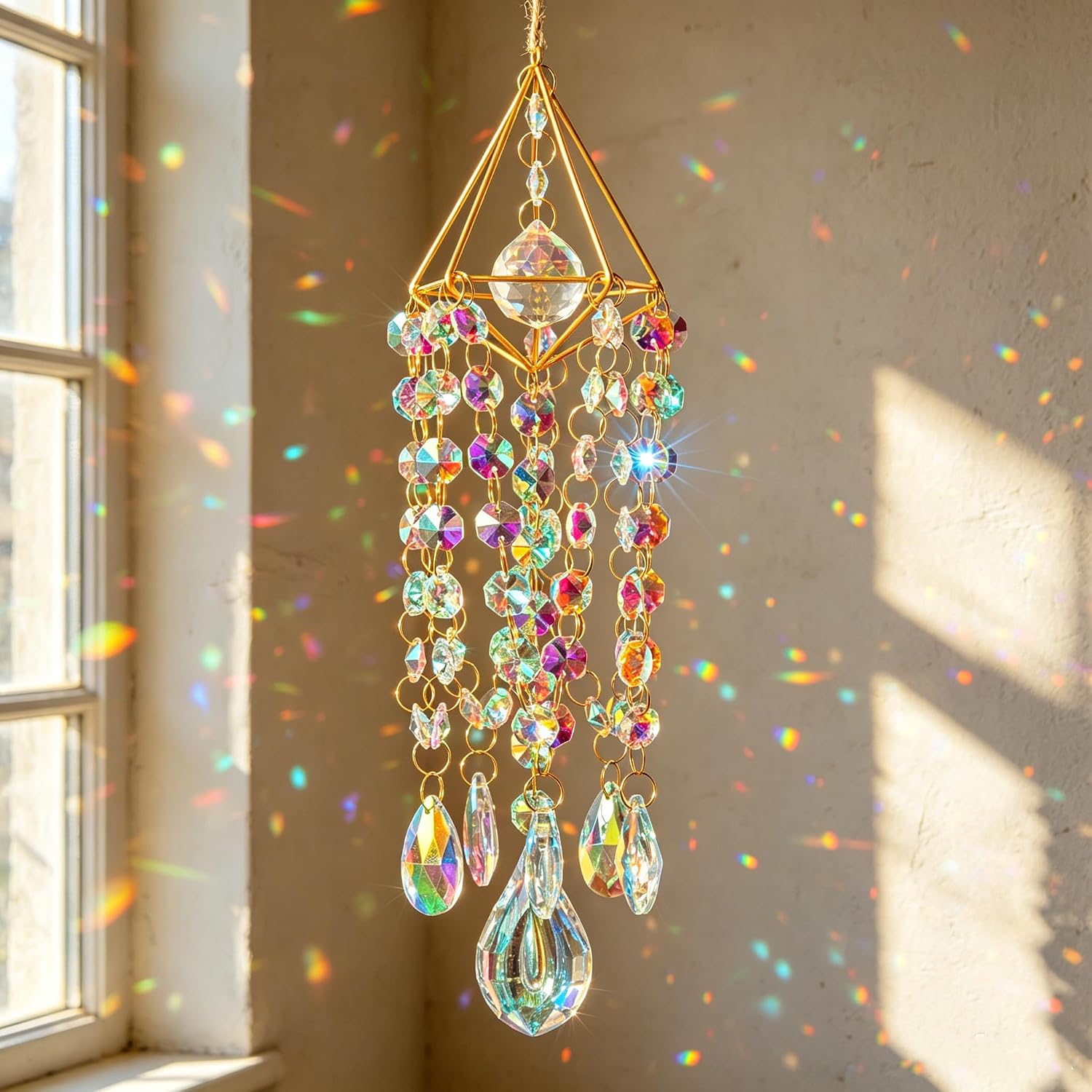 2 Pack Crystal Suncatchers for Window Hanging Rainbow Makers,17Inch | Crystal Prisms Sun Catcher Indoor Window,Retirement Gift,Light Catcher,Whimsical Decor,Witchy Home Decor,Cottagecore Decor