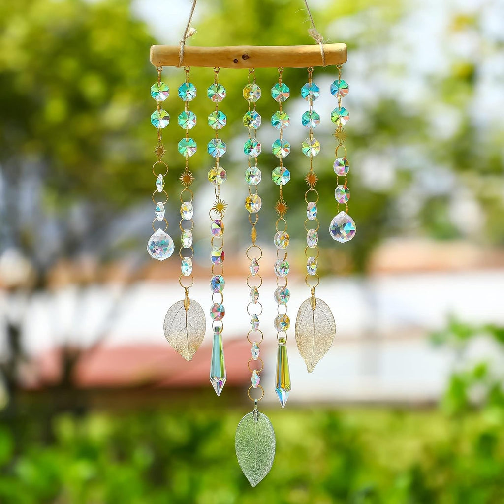 13Inch Crystal Leaf Suncatcher for Window Hanging Rainbow Maker Sun Catcher | Glass Wind Chimes Styles Crystal Prisms Sun Catcher 