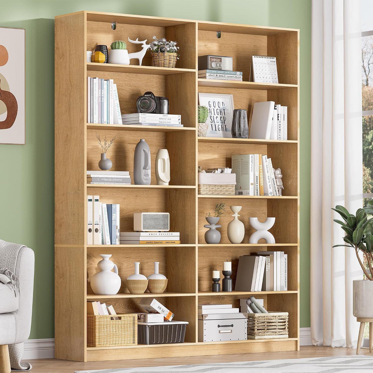 6 Tier Open Shelves Bookcase, Black Book Case with 12 Open Shelves, Freestanding Display Storage Shelves, Home Library Bookcase for Living Room Bedroom Office