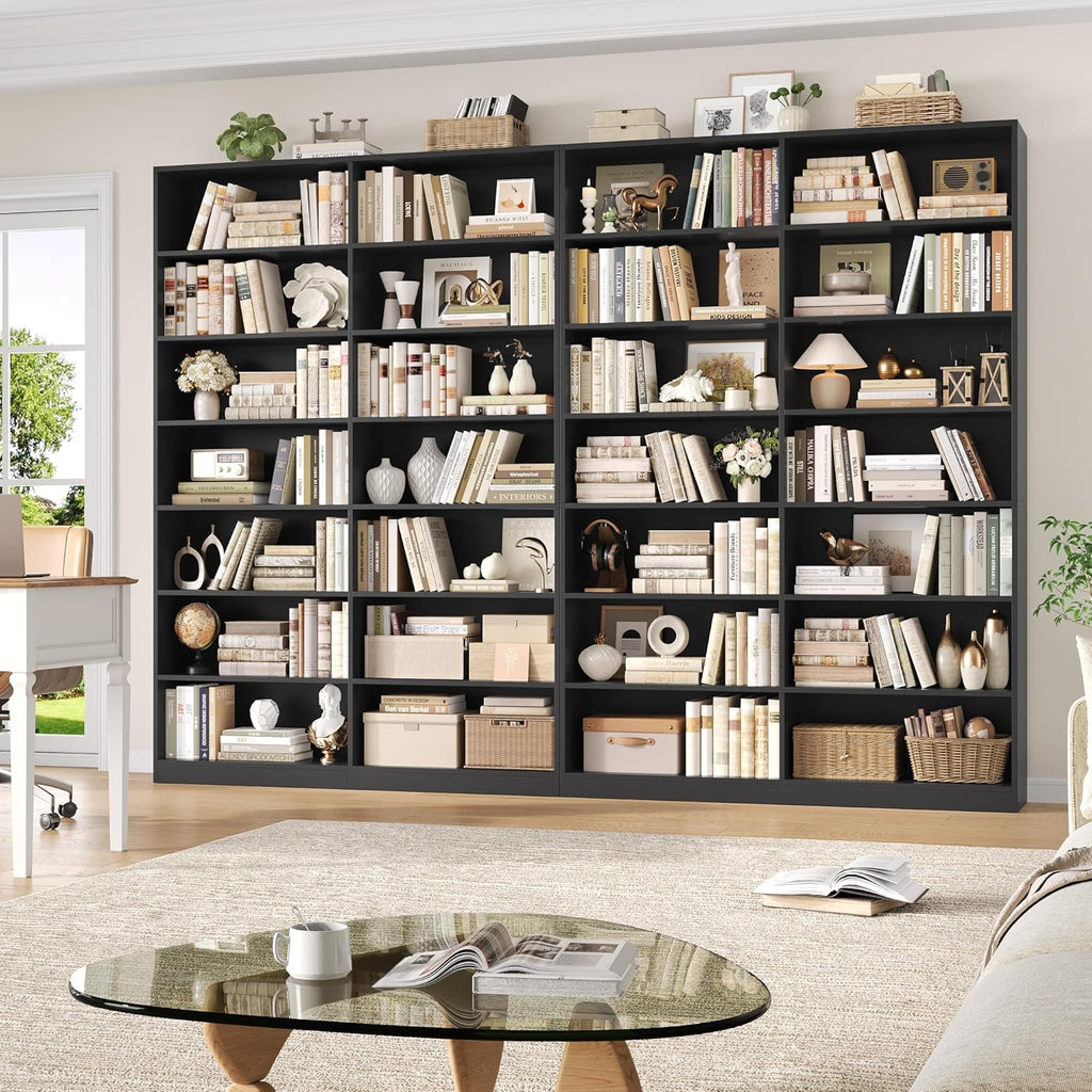 83.7" Tall Bookshelf and Bookcase,7-Tier Double Bookshelves Black | Modern Large Bookshelf with 14 Open Display Shelves, Tall Bookcase and Wide Book Shelves, for Home Office, Study, Living Room