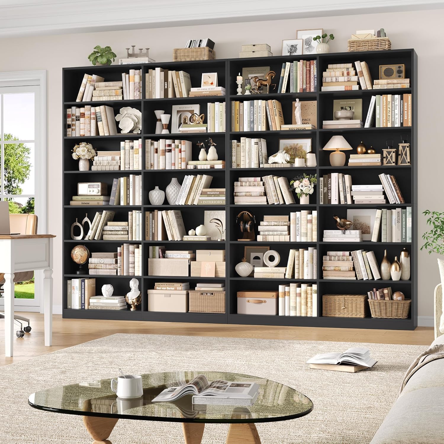 83.7" Tall Bookshelf and Bookcase,7-Tier Double Bookshelves Black | Modern Large Bookshelf with 14 Open Display Shelves, Tall Bookcase and Wide Book Shelves, for Home Office, Study, Living Room