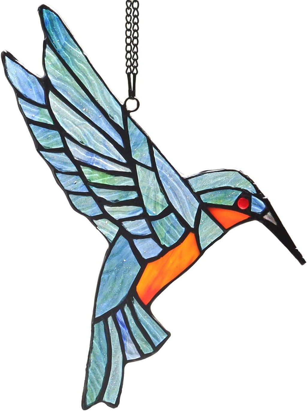 W10049 Hummingbird Tiffany Style Stained Glass Window Hangings Suncatcher with Chain and Suction Cup Hook (7" W X 8" H)