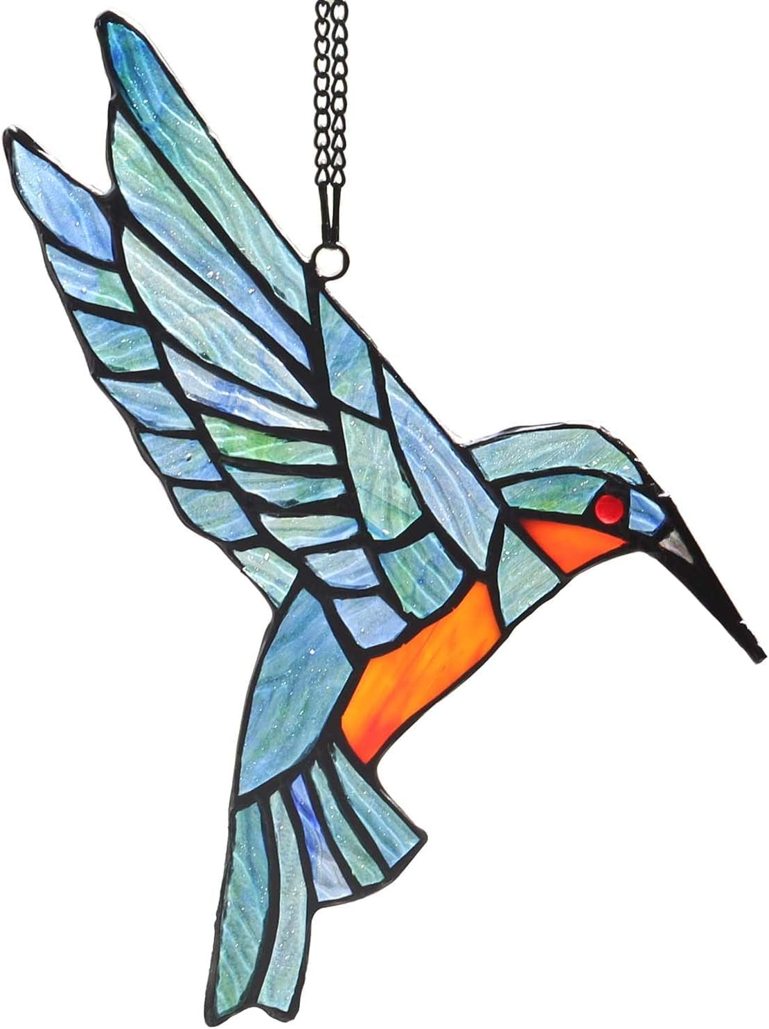 W10049 Hummingbird Tiffany Style Stained Glass Window Hangings Suncatcher with Chain and Suction Cup Hook (7" W X 8" H)