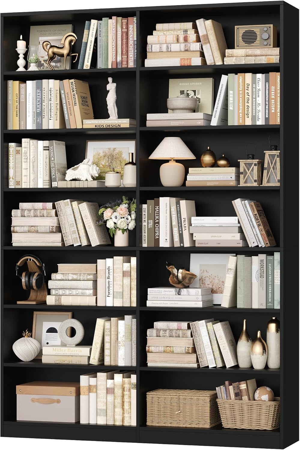 83.7" Tall Bookshelf and Bookcase,7-Tier Double Bookshelves Black | Modern Large Bookshelf with 14 Open Display Shelves, Tall Bookcase and Wide Book Shelves, for Home Office, Study, Living Room