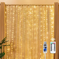 300 LED Fairy Curtain Lights, 9.8Ft X 9.8Ft String Lights | USB Plug in 8 Lighting Modes Christmas String Hanging Lights with Remote for Bedroom Indoor Outdoor Party Xmas Warm White